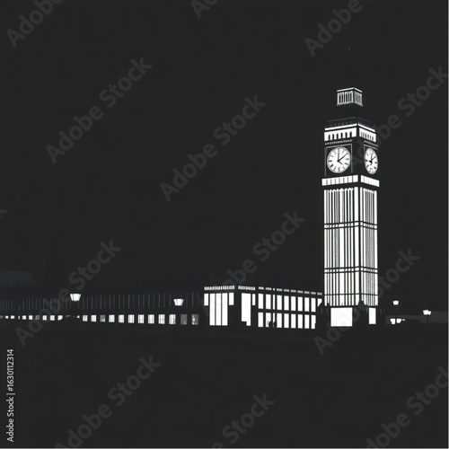 Big Ben shimmering in London at midnight with glowing lanterns