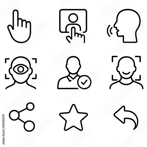 Virtual Interaction Icons. Outline icon set of user interaction in virtual try-ons: hand gesture, touchscreen,