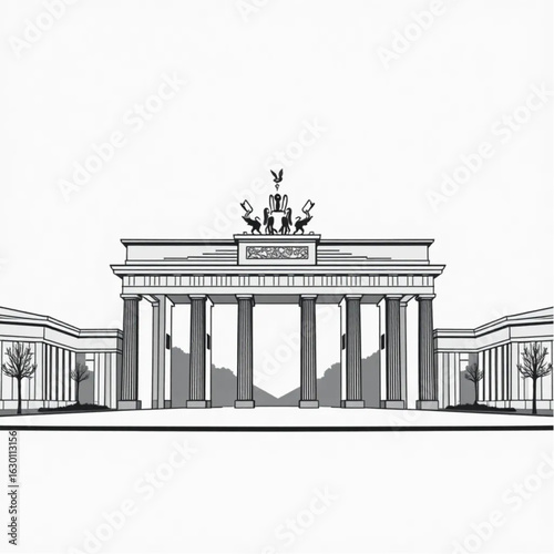 Brandenburg Gate with glowing lanterns in Berlin in the calm of a spring dawn