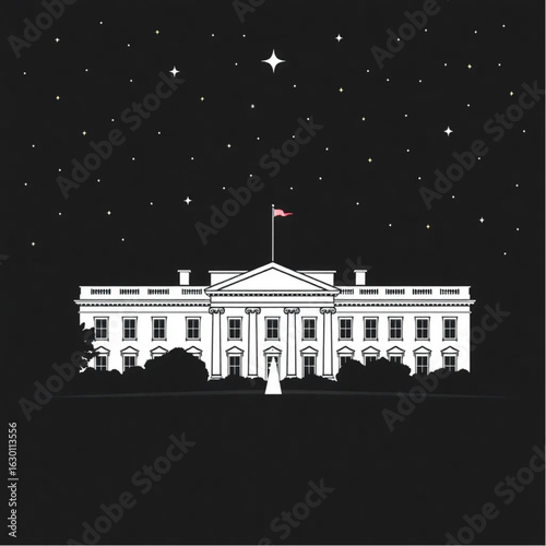 The White House under a starry night in Washington D.C. under a star-filled sky
