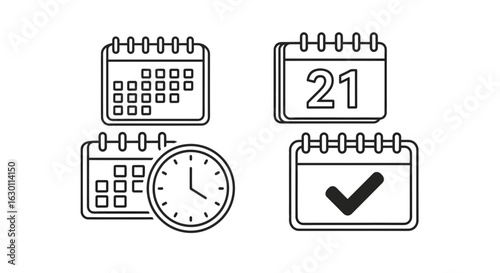 Dynamic silhouette icons representing organized scheduling, important dates, and timely task completion for business and personal planning