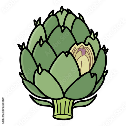 A simple vector illustration of a fresh green artichoke vegetable. An icon for healthy eating, organic produce, and vegetarian cuisine.