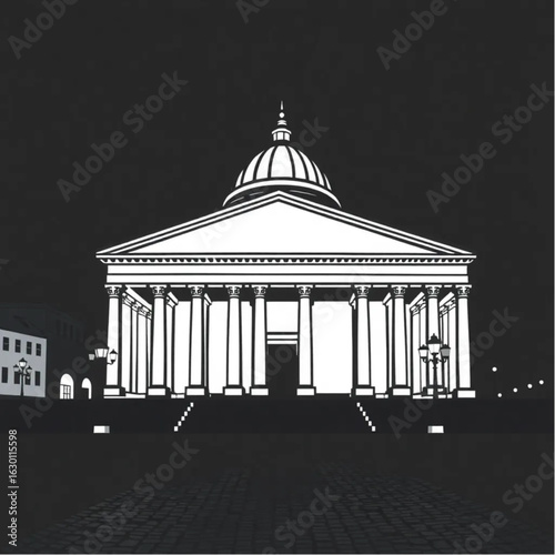 Pantheon shimmering in Rome at midnight with glowing lanterns