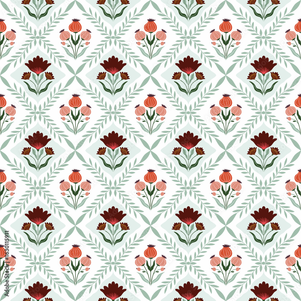 Seamless damask pattern with floral design, elegant wallpaper