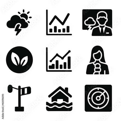 Weather Icon Collection. Solid, filled icons set of weather and environmental reporting: weather icon set,