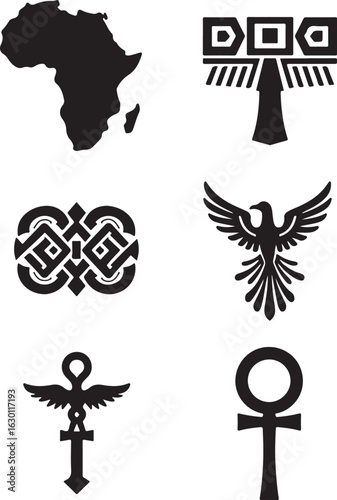 African symbols, ankh, phoenix, Celtic knot, Adinkra