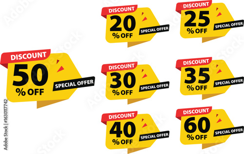 Collection of versatile discount tags and labels featuring bold typography and vibrant color options for retail promotions and marketing campaigns