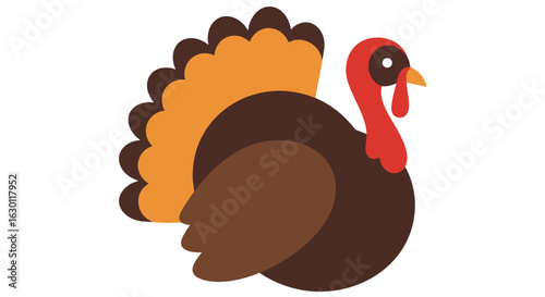 A plump, cartoon turkey displays its vibrant plumage.