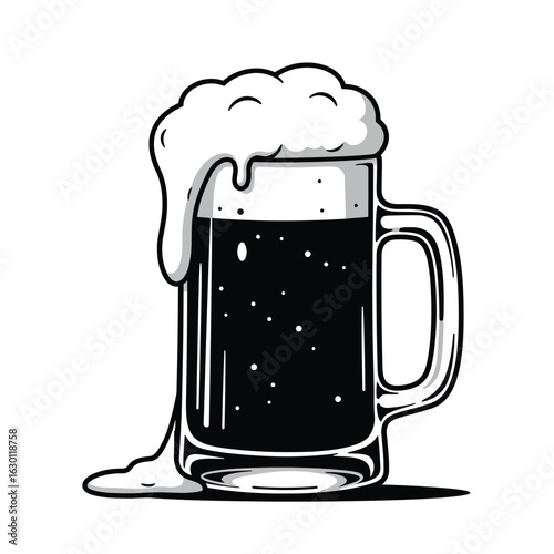 Illustration of a beer mug with foam, isolated on white background, perfect for a pub or bar menu, or a celebration invitation card