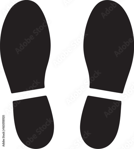 Black shoe footprints with white stripes on white background