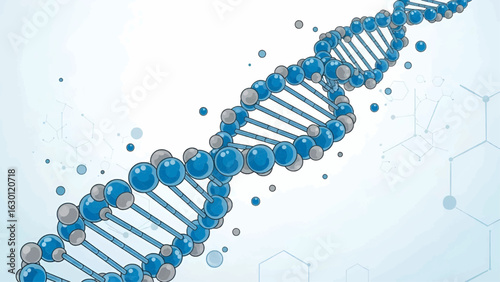 Abstract illustration of a DNA molecule strand. Genetic research and biotechnology science concept on a blue background.