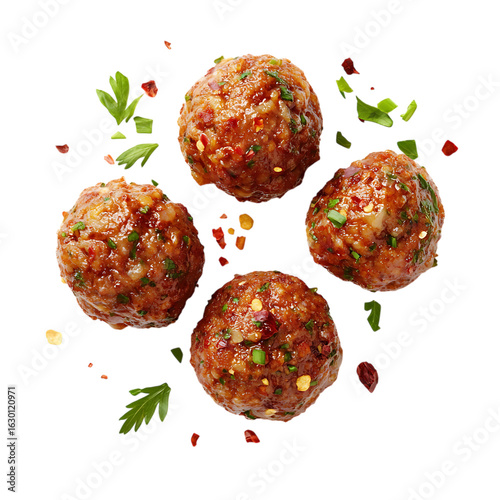 Four delicious meatballs isolated on transparent background