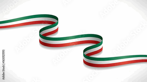 Waving tricolor ribbon in green, white, and red. A flowing banner design representing a national flag, celebration, or patriotic symbol.