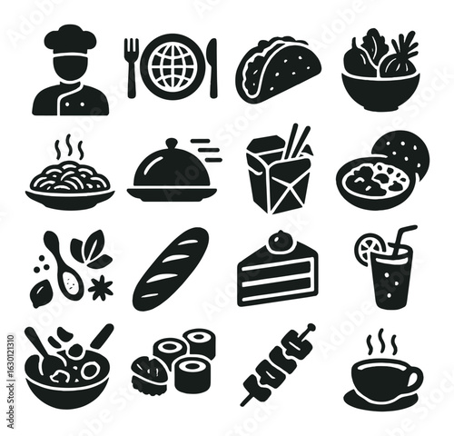 Vector icons of industrial tools and machinery on gray background