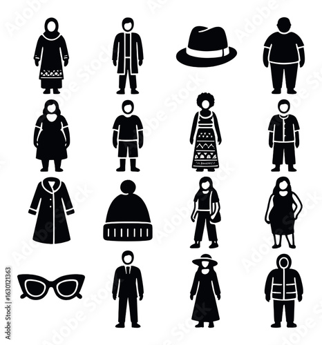 Industrial icon set featuring machines and tools in outline design
