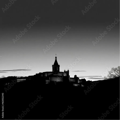 Edinburgh Castle under twilight skies in Edinburgh in the calm of a spring dawn