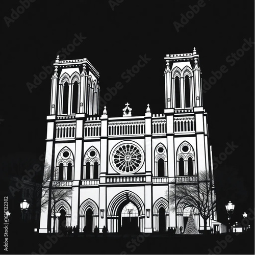Notre Dame under neon lights in Paris during the harvest festival