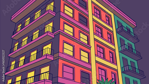Colorful Apartment Building Illustration Vibrant Facade Design.
