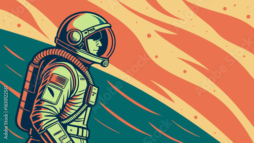 Colorful Retro Astronaut in Space Suit.
