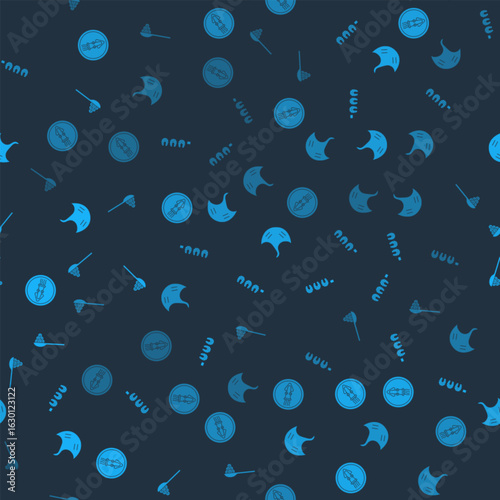 Set Octopus on a plate, Grilled fish steak, Stingray and Caviar spoon on seamless pattern. Vector