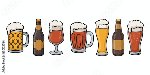 Assorted Beer Glasses and Bottles drinks beverages.eps