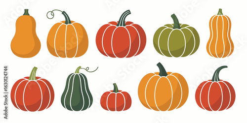 Assorted pumpkins in warm autumn colors fall harvest.eps