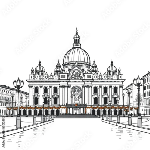 St. Mark's Basilica with festive decorations in Venice during the crisp autumn afternoon