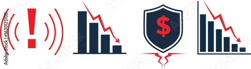 Collection of modern icons representing financial crisis concepts economic downturns and market instability suitable for presentations reports and digital media