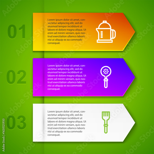 Set line French press, Spatula and Fork. Business infographic template. Vector