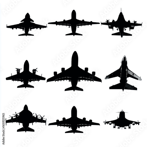 aircraft silhouette set, Black & White silhouette set