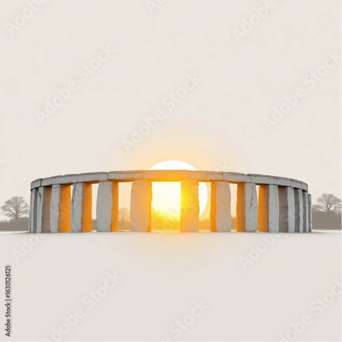 Stonehenge bathed in golden light in England during the crisp autumn afternoon