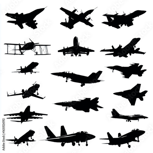 aircraft silhouette set, Black & White silhouette set
