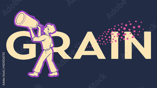 Man Announcing Grain with Megaphone Illustration.