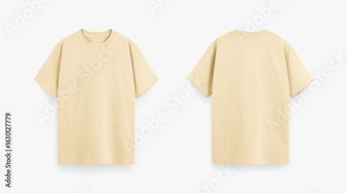 Foto beige tshirt for mockup, beige tshirt flat lay photo, regular fit tshirt photo i