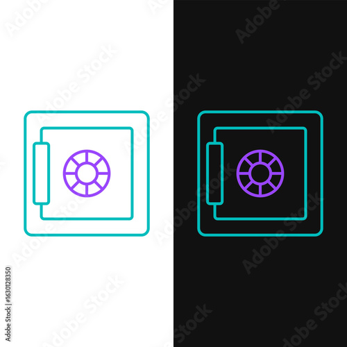 Line Safe icon isolated on white and black background. The door safe a bank vault with a combination lock. Reliable Data Protection. Colorful outline concept. Vector