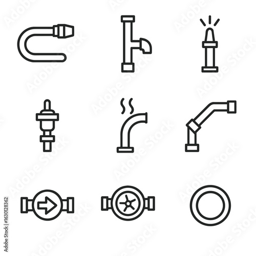 Fueling Operations Icons. Outline icon set of fueling operations: LOX fill hose, RP-1 fill line, vent valve, pressure relief valve
