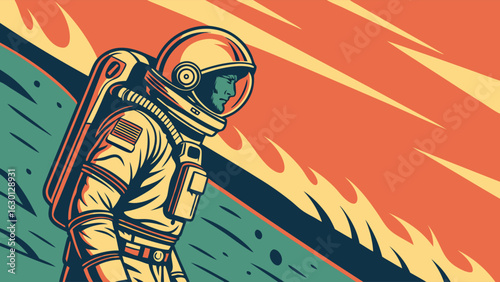 Retro Astronaut in Space Suit Side View.