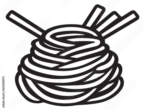Rich Italian fettuccine alfredo in flat line vector