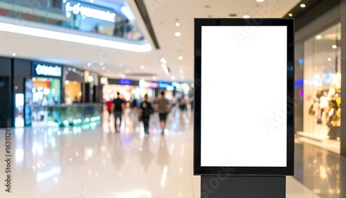 Blank vertical digital billboard mockup for advertising in a modern shopping mall.