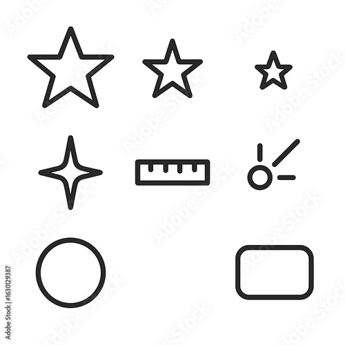 Star Magnitude Icons. Outline icon set of star magnitude symbols: magnitude 1 star, magnitude 2 star, magnitude 3 star, magnitude