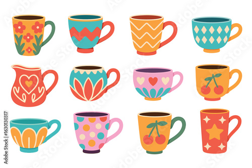 Colorful cartoon coffee cups and mugs ceramic.eps