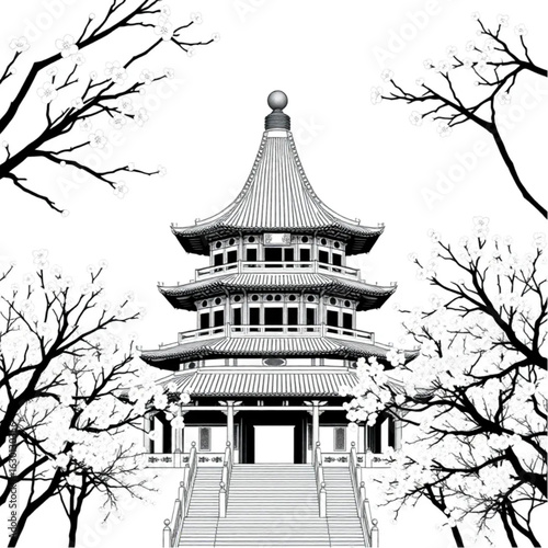Bell Tower framed by cherry blossoms in Xi'an during the harvest festival