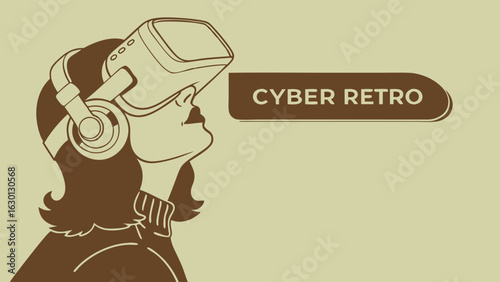 Retrostyle Illustration of a Person Wearing VR Headset.