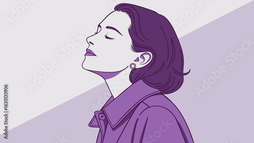 Serene Woman Profile Purple Hues Closed Eyes Short Hair.