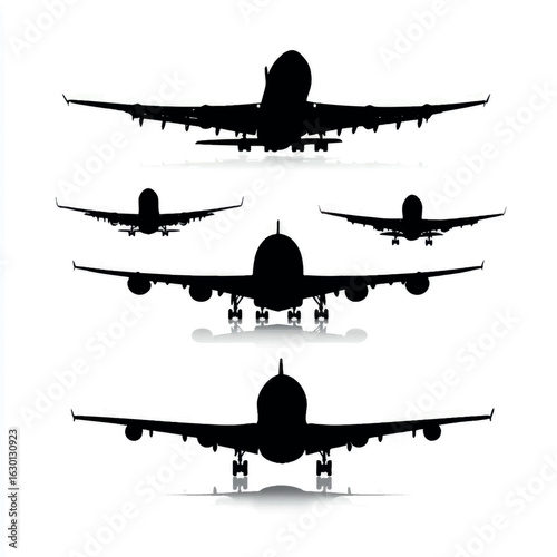 airliner silhouette set, Black & White silhouette set