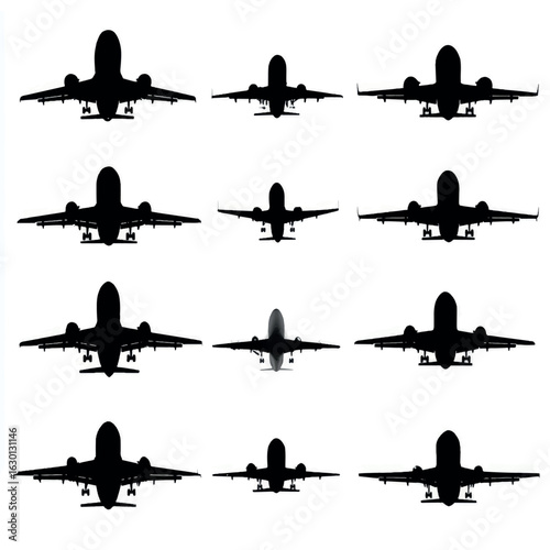 airliner silhouette set, Black & White silhouette set