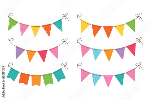 Colorful party bunting banners with bows celebration.eps