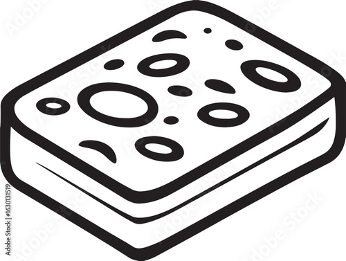 Flat focaccia bread drawing in clean line format