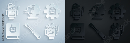 Set Screwdriver, Robot, User manual, burned out, for maintenance and icon. Vector