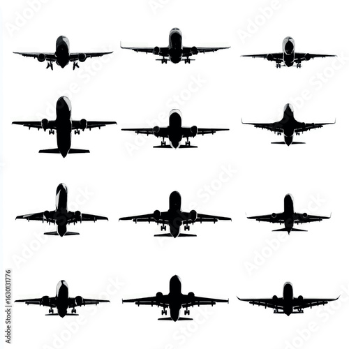airliner silhouette set, Black & White silhouette set